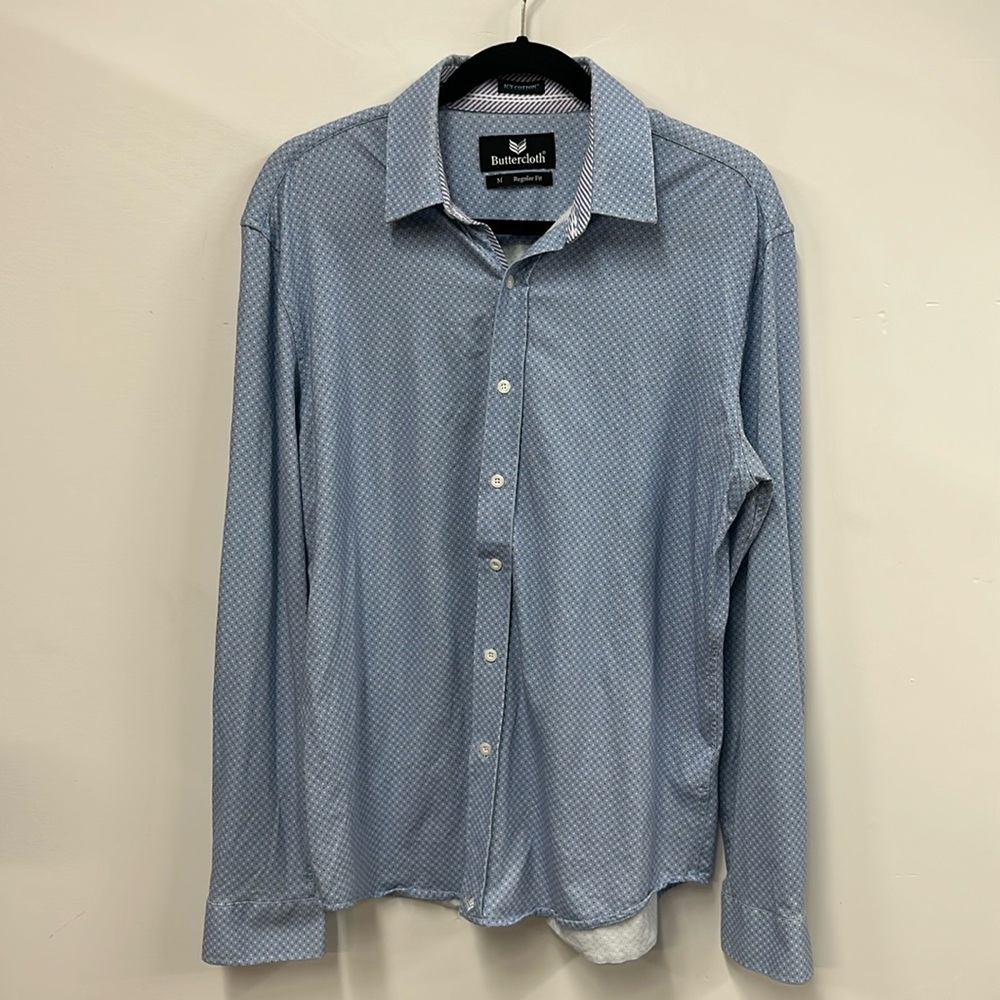 Buttercloth blue long sleeve polka dot long sleeve shirt M